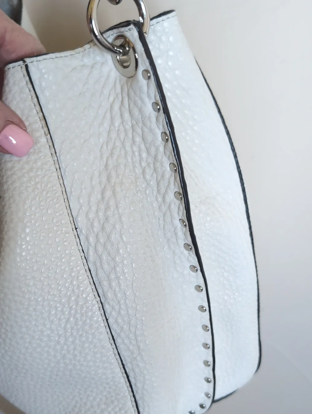Rebecca Minkoff -Hobo Silver Studded Darren Shoulder Bag Optic White🤍